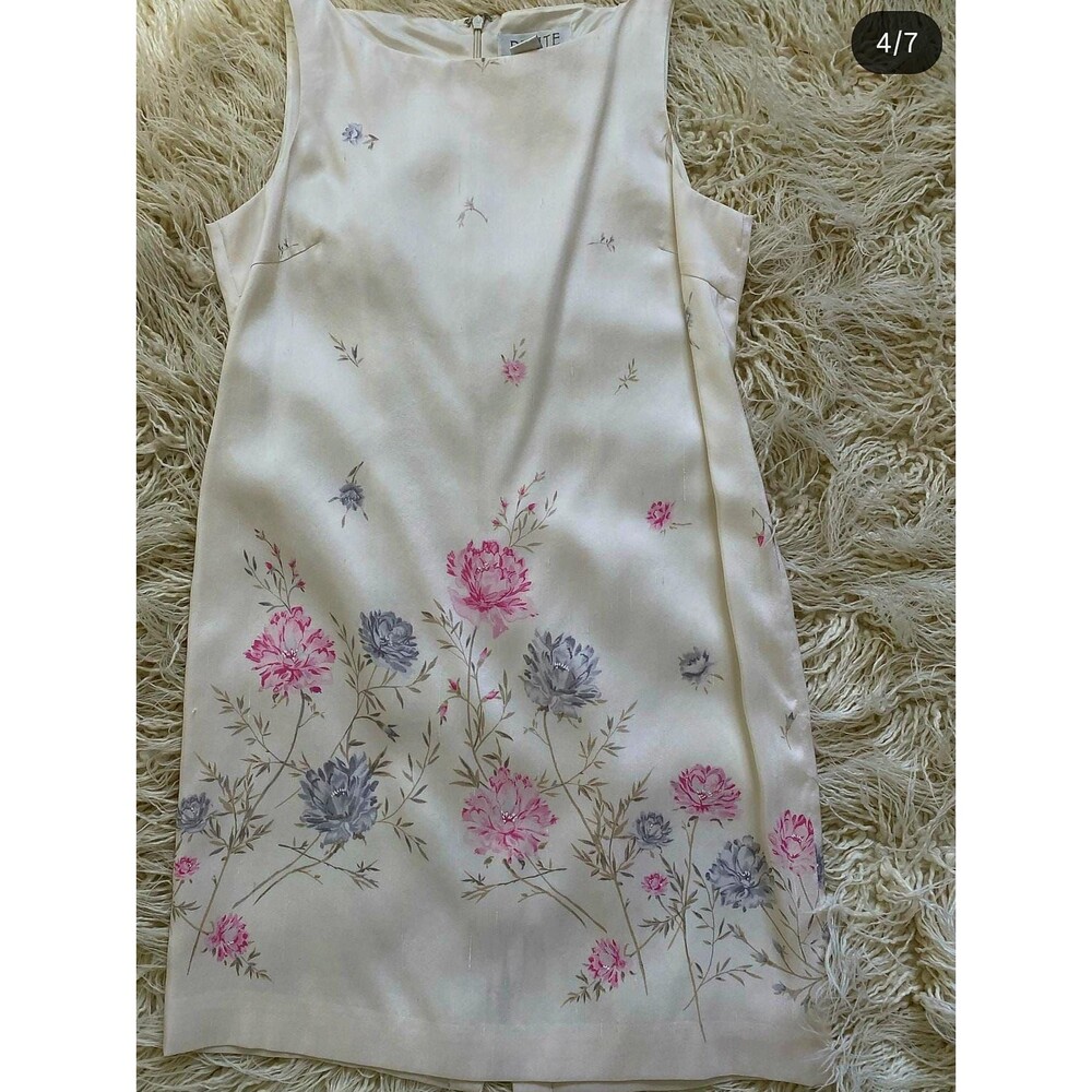 Vintage Silk Floral Shift Dress - Petite Sophisticate Minimalist Elegant Slip M - Picture 3 of 6